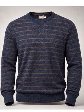 Faherty Sweater Mens XL Cotton Cashmere Navy Brown Striped Crewneck Casual Knit